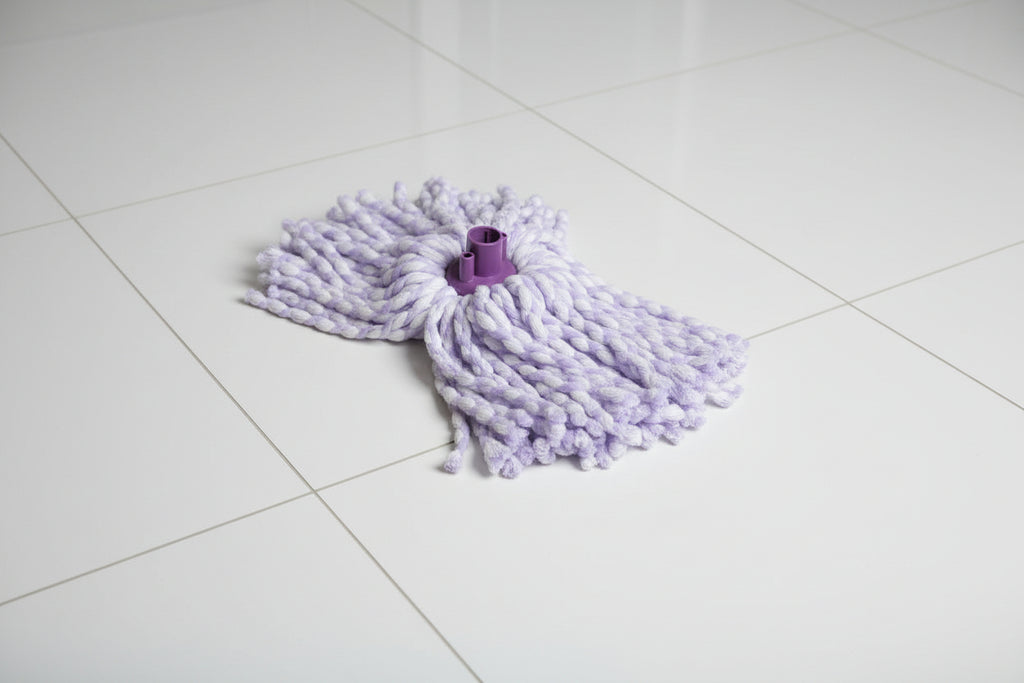 Fregona microfibra trenzada lila-blanco 100% poliéster caja 24 uds. mayorista Export Belmar